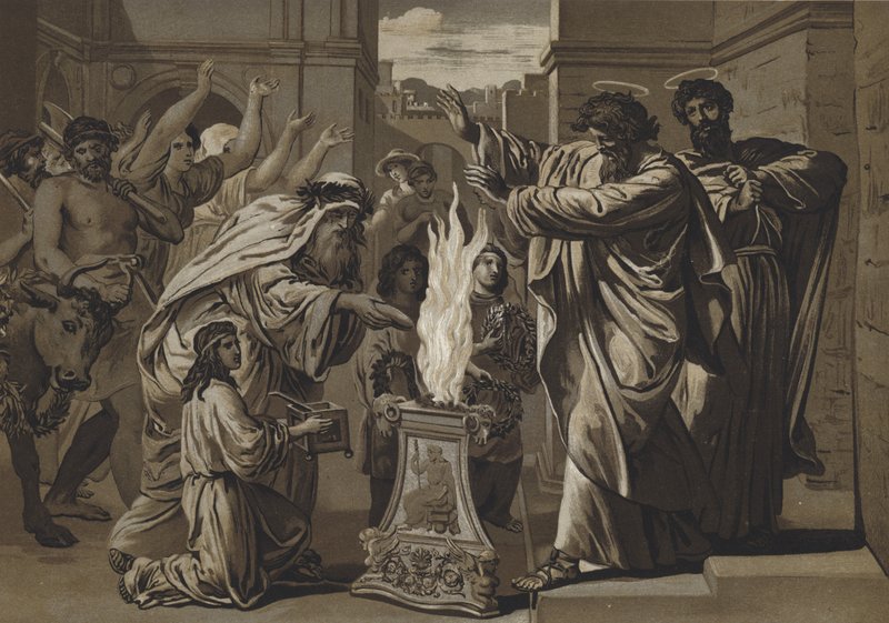 Sankt Paulus og Sankt Barnabas i Lystra af Spanish School