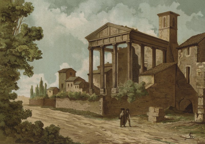 Det romerske Hercules-tempel i Cori, Italien af Spanish School