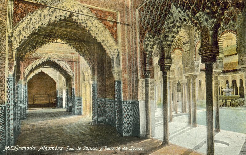 Retssalen og løvernes domstol, Alhambra, Granada (farvefoto) af Spanish Photographer