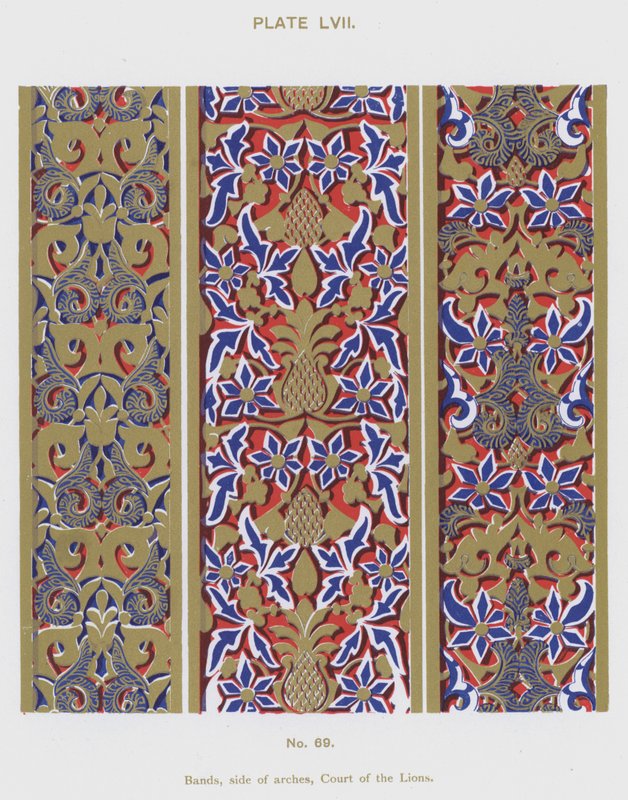 Bånd, side af buer, Court of the Lions (farve litho) af Spanish School