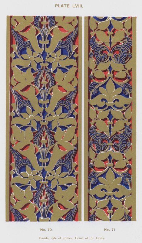Bånd, side af buer, Court of the Lions (farve litho) af Spanish School