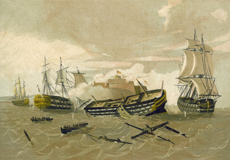 Britisk flåde angriber Castillo del Morro, Cuba, 1761 af Spanish School