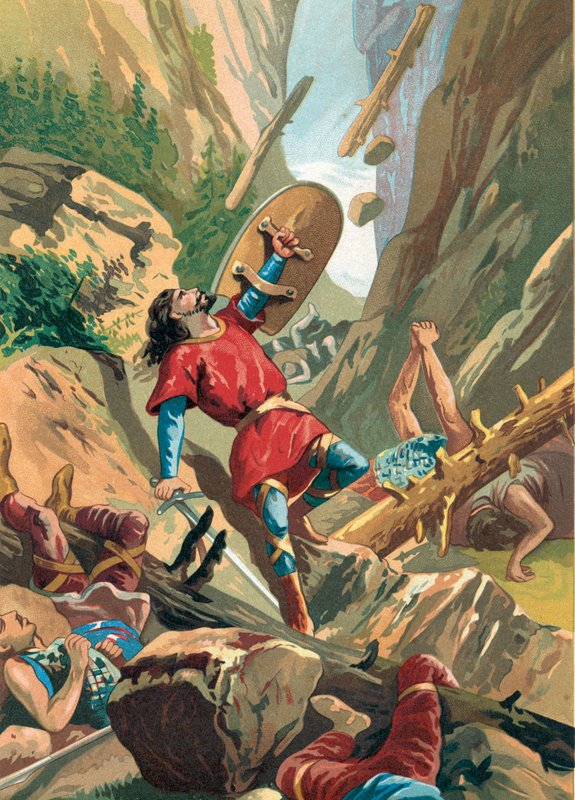Charlemagnes styrker bliver angrebet ved Roncevaux af baskiske stammer af Spanish School