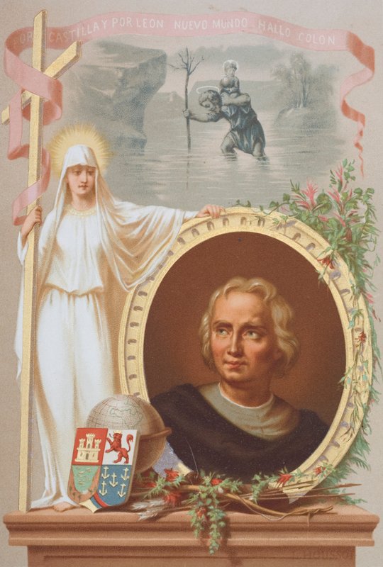 Christopher Columbus, genuesisk navigatør (chromolitho) af Spanish School