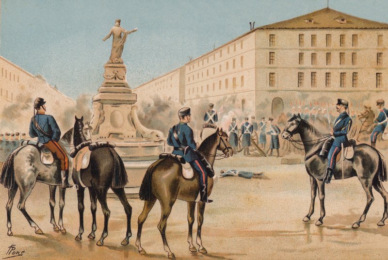 Nedrustning af Frivillige Frivillige, Zaragoza, Spanien, 1874 af Spanish School