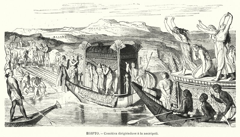 Begravelsesfest på vej til en nekropolis i det gamle Egypten (litho) af Spanish School