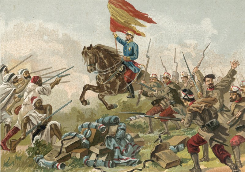 General Prims heltemod i Castillejos, Marokko, 1859 af Spanish School