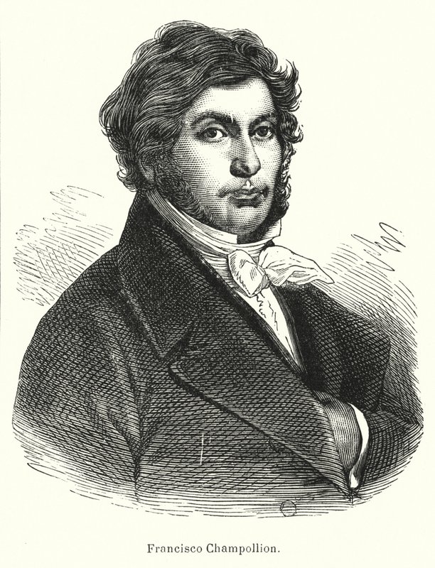 Jean-Francois Champollion, fransk lærd, filolog og dechifrer af oldægyptiske hieroglyffer (litho) af Spanish School