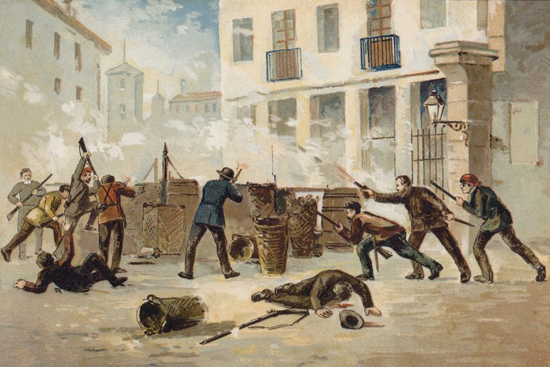 Medlemmer af den nationale milits i Valencia nægter at afvæbne, Spanien, 1873 af Spanish School