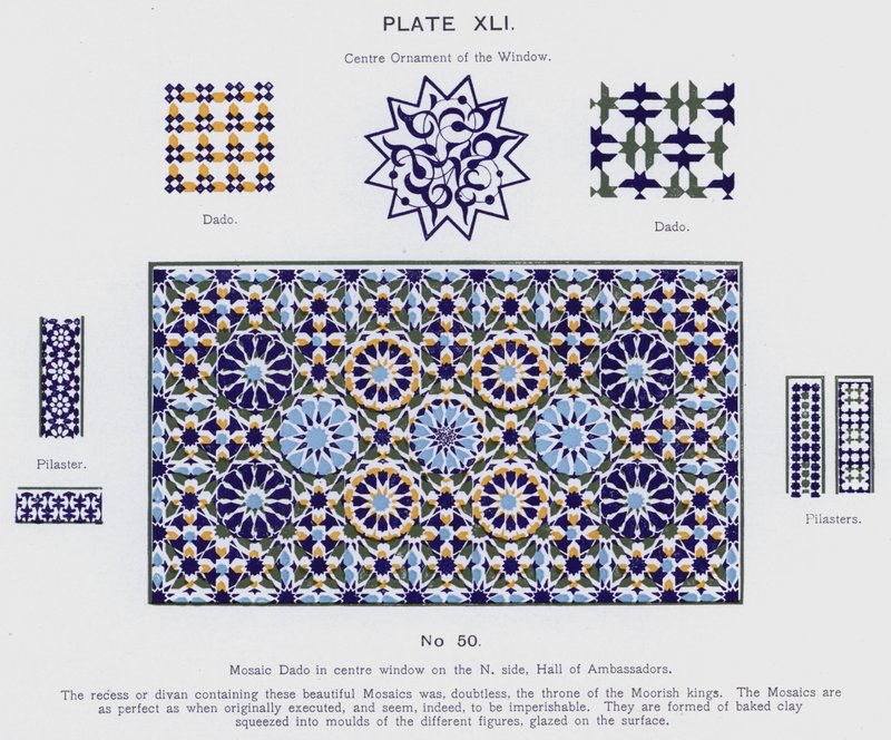 Mosaik Dado i midtervindue på nordsiden, Hall of Ambassadors (farve litho) af Spanish School