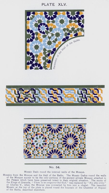 Mosaik Dado rundt om moskeens indre vægge (farve litho) af Spanish School