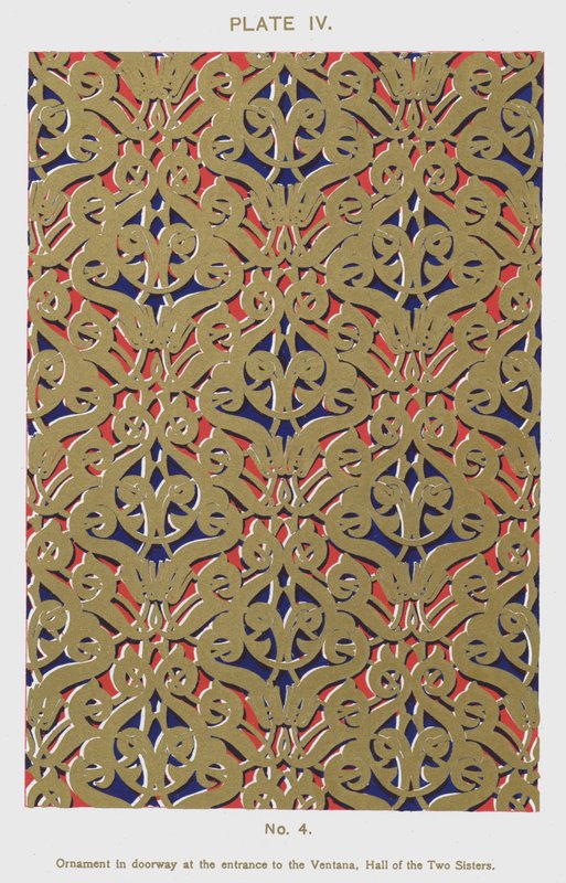 Ornament i døråbningen ved indgangen til Ventana, Hall of the Two Sisters (farve litho) af Spanish School