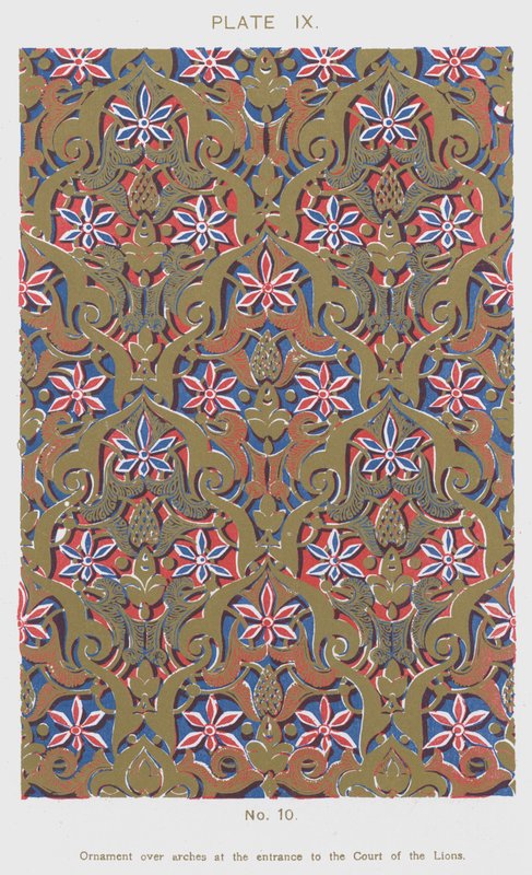 Ornament over buer ved indgangen til Lions Court (farve litho) af Spanish School