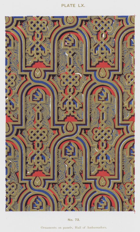 Ornamenter på paneler, Hall of Ambassadors (farve litho) af Spanish School