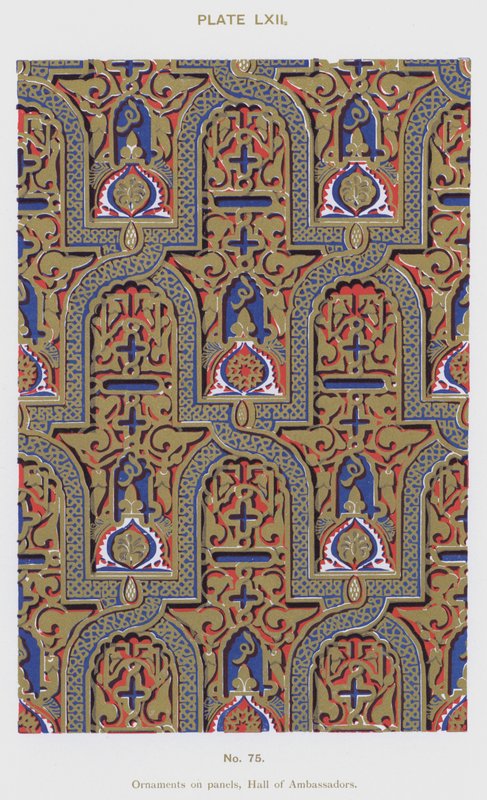 Ornamenter på paneler, Hall of Ambassadors (farve litho) af Spanish School