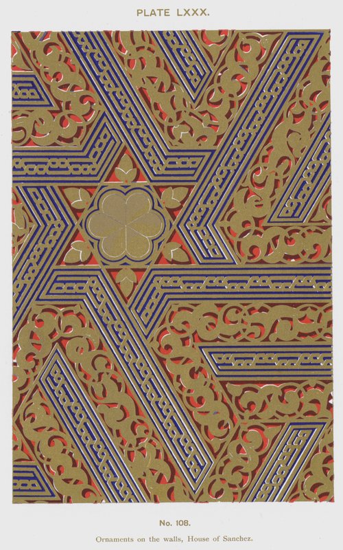 Ornamenter på væggene, House of Sanchez (farve litho) af Spanish School