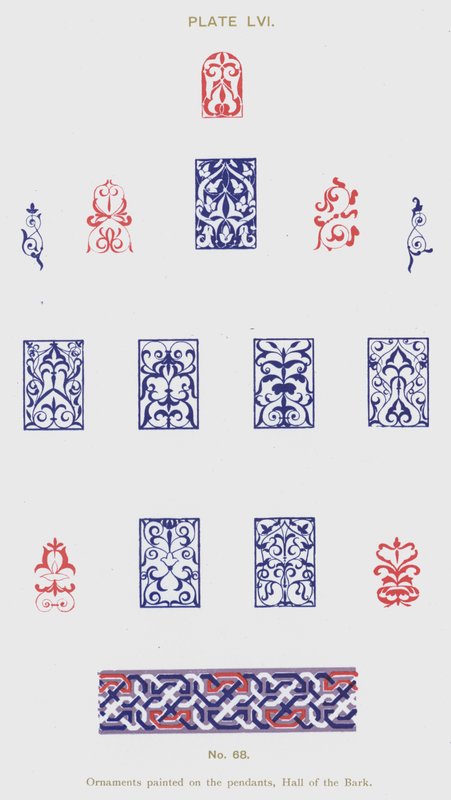 Ornamenter malet på vedhængene, Hall of the Bark (farve litho) af Spanish School