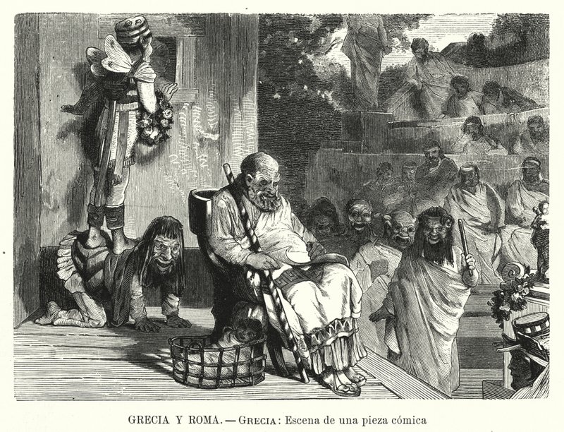 Opførelse af en komedie i et teater i det antikke Grækenland (litho) af Spanish School
