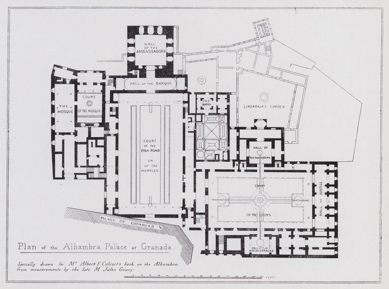Plan over Alhambra-paladset i Granada (litho) af Spanish School