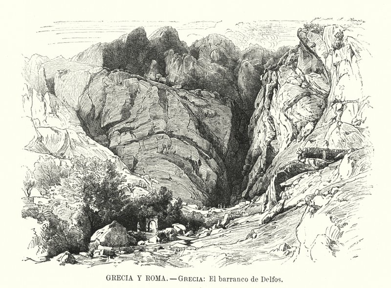 Delphi-kløften, Grækenland (litho) af Spanish School