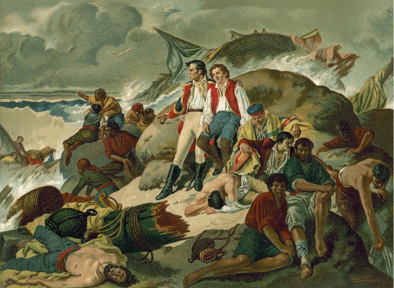 Skibbrudne overlevende fra slaget ved Trafalgar, 1805 af Spanish School