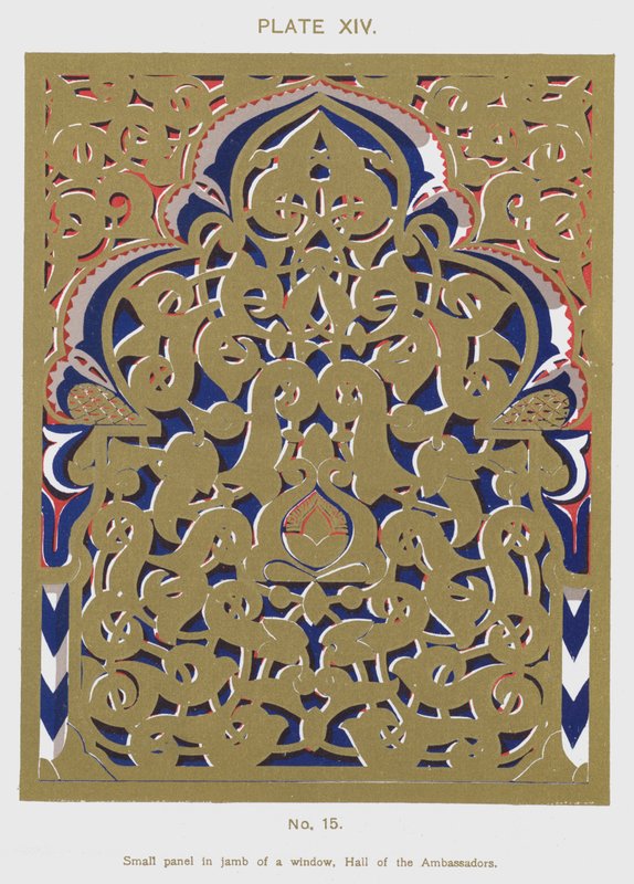 Lille panel i karmen af et vindue, Hall of the Ambassadors (farve litho) af Spanish School