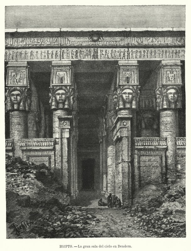 Hathors tempel, Dendera, Egypten (litho) af Spanish School