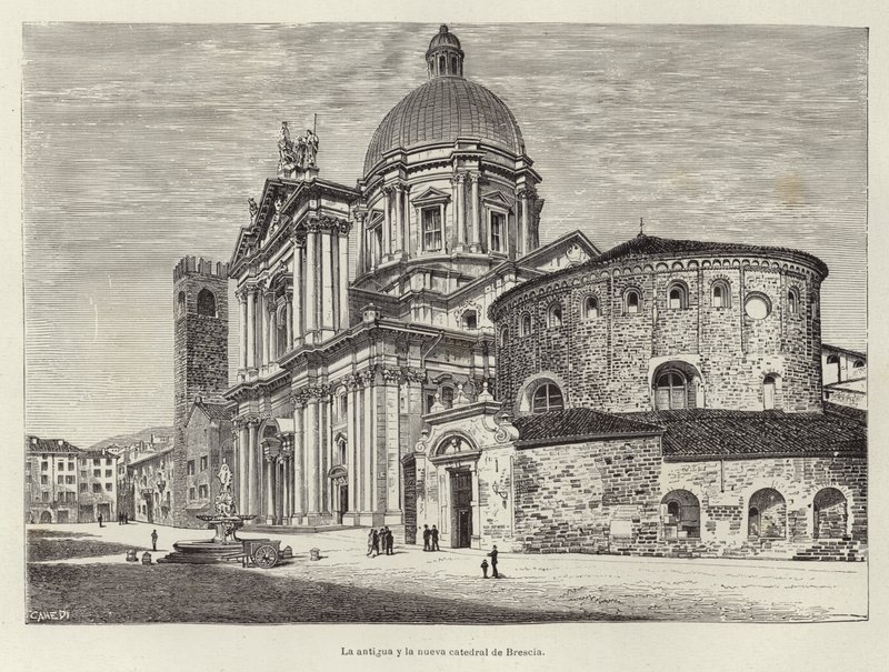Den gamle og den nye katedral i Brescia af Spanish School
