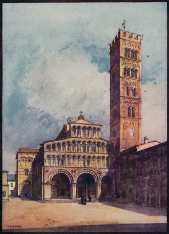 Italienske katedraler: Lucca Cathedral (farve litho) af Stafford Leake