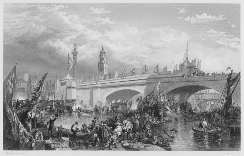 Åbningen af New London Bridge, fra billedet i Royal Collection af Stanfield