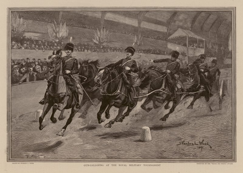 Gun-galloping ved den kongelige turnering (kobberstik) af Stanley L. (after) Wood