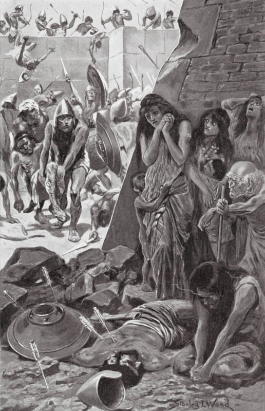 Tyrus belejret af Nebukadnezar af Babylon (litho) af Stanley L. (after) Wood