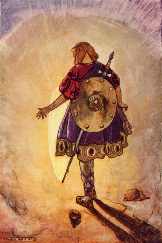 Cuchulain følger det skinnende hjul (farve litho) af Stephen Reid