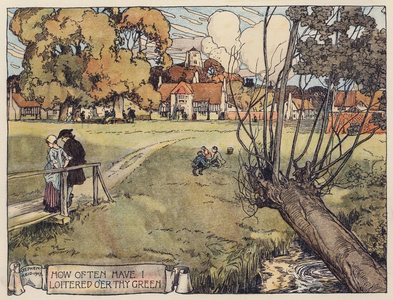 Illustration til The Deserted Village af Oliver Goldsmith (farvelitografi) af Stephen Reid