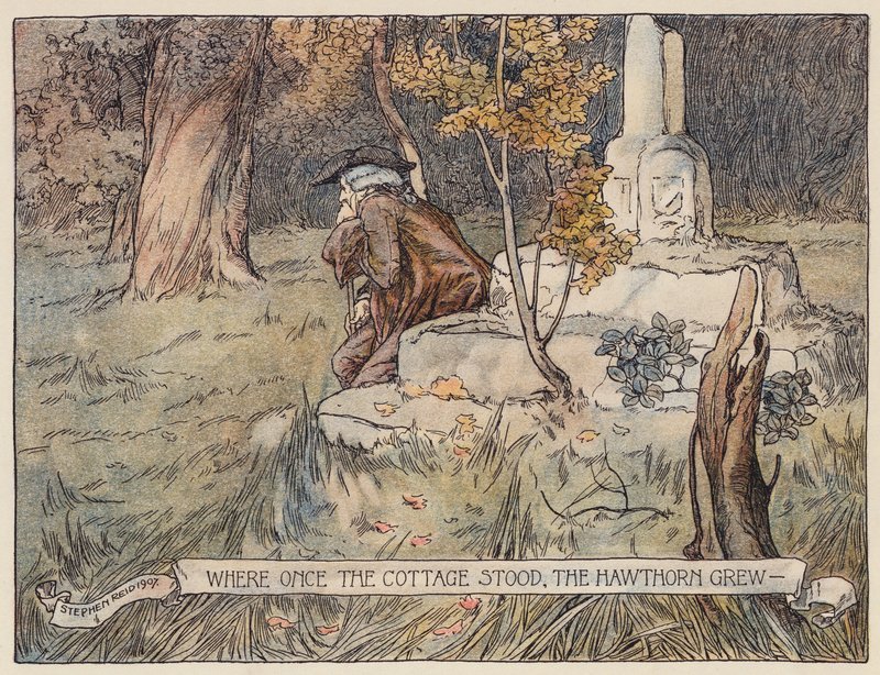 Illustration til The Deserted Village af Oliver Goldsmith (farvelitografi) af Stephen Reid