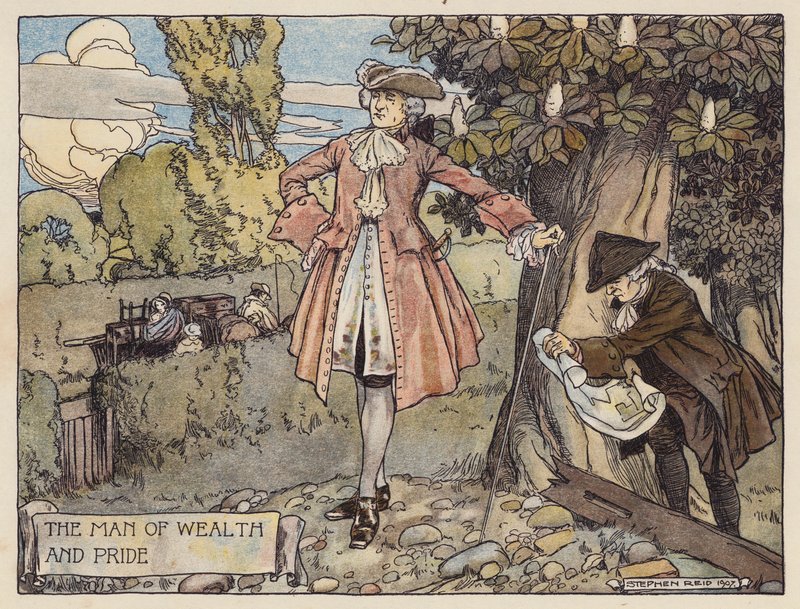 Illustration til The Deserted Village af Oliver Goldsmith (farvelitografi) af Stephen Reid