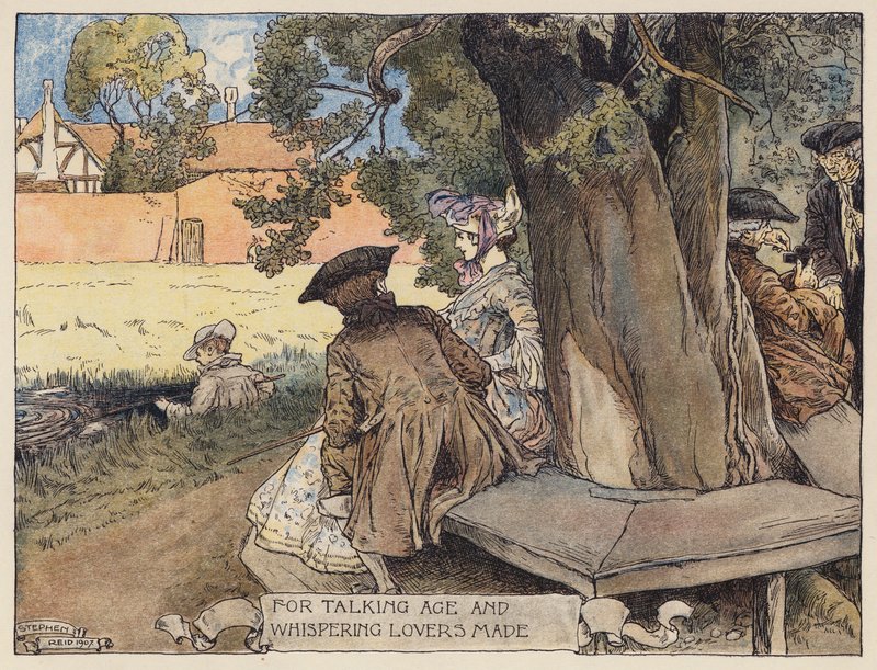Illustration til The Deserted Village af Oliver Goldsmith (farvelitografi) af Stephen Reid