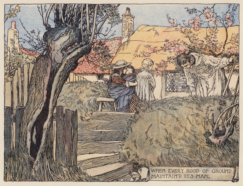 Illustration til The Deserted Village af Oliver Goldsmith (farvelitografi) af Stephen Reid