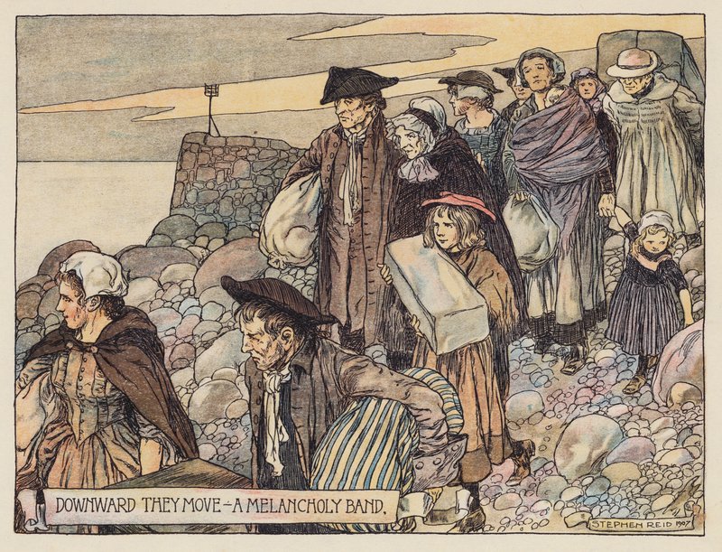 Illustration til The Deserted Village af Oliver Goldsmith (farvelitografi) af Stephen Reid