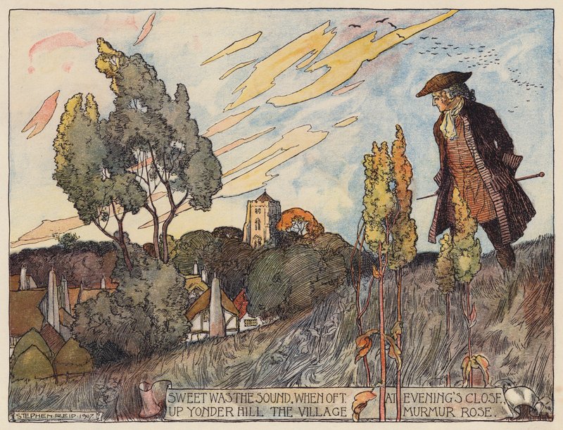 Illustration til The Deserted Village af Oliver Goldsmith (farvelitografi) af Stephen Reid