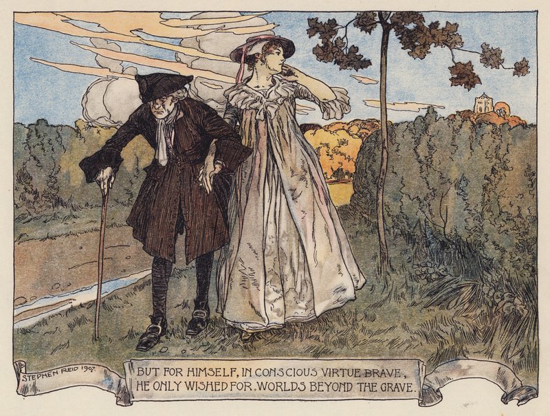 Illustration til The Deserted Village af Oliver Goldsmith (farvelitografi) af Stephen Reid