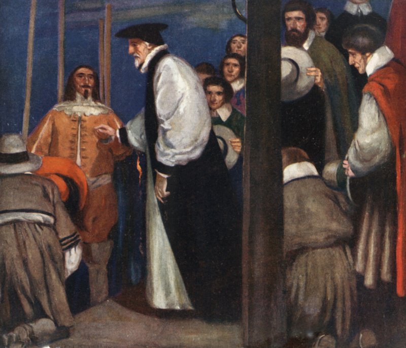 Laud går ind i prammen ved Lambeth for at gå til Tower (farve litho) af Stephen Reid