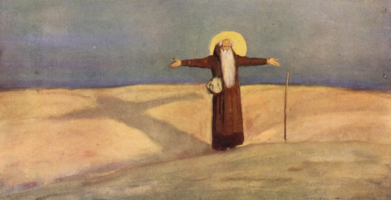 Sankt Antonius i ørkenen (farve litho) af Stephen Reid