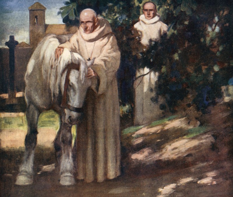 Saint Columba og den hvide hest (farve litho) af Stephen Reid