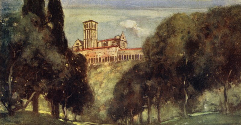 Klosteret og basilikaen Saint Francis, Assisi (farve litho) af Stephen Reid