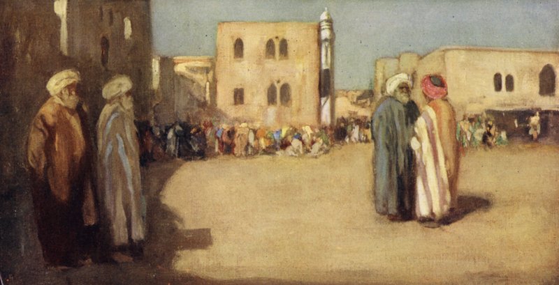 Markedspladsen, Betlehem (farve litho) af Stephen Reid
