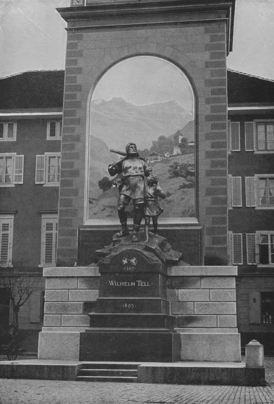 Altdorf, Statuen af ​​Guillaume Tell (s/h foto) af Swiss Photographer