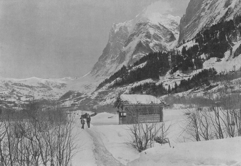 Vinterlandskab i Grindelwald og Wetterhorn (s/h foto) af Swiss Photographer