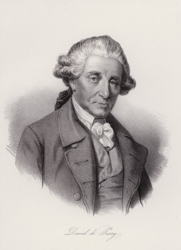 David de Pury, schweiziskfødt portugisisk forretningsmand og velgører (gravering) af Swiss School