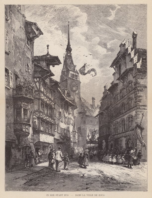 I byen Zug, Dans la Ville de Zoug (gravering) af Swiss School